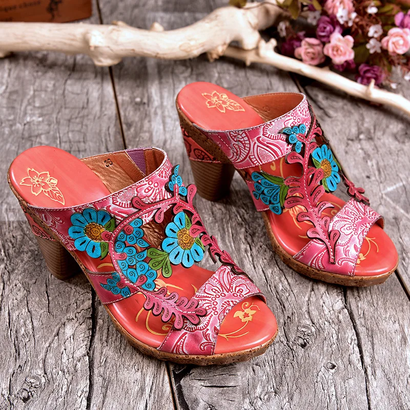 Женские шлепанцы из натуральной кожи модные пляжные Нескользящие на платформе