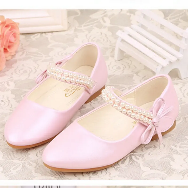 

Glossy pink leather princess shoes girls shoes princess shoes for girls kids Pearl band girls flats wedding dresses shoes