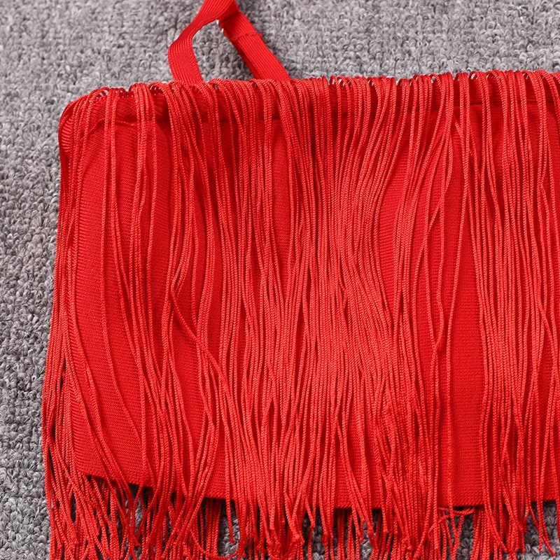 Ocstrade Women Elegant Summer Bodycon Dress New Fashion Tasseled Red Sexy Spaghetti Strap Bodycon Dress Nightclub Party
