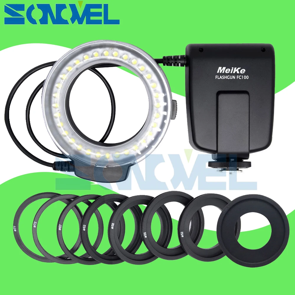 Кольцевая вспышка Meike FC 100 FC100 LED для макросъемки Nikon D4s D5 D3x D500 D600 D800 D810 D750 D3200 D3400 D5600
