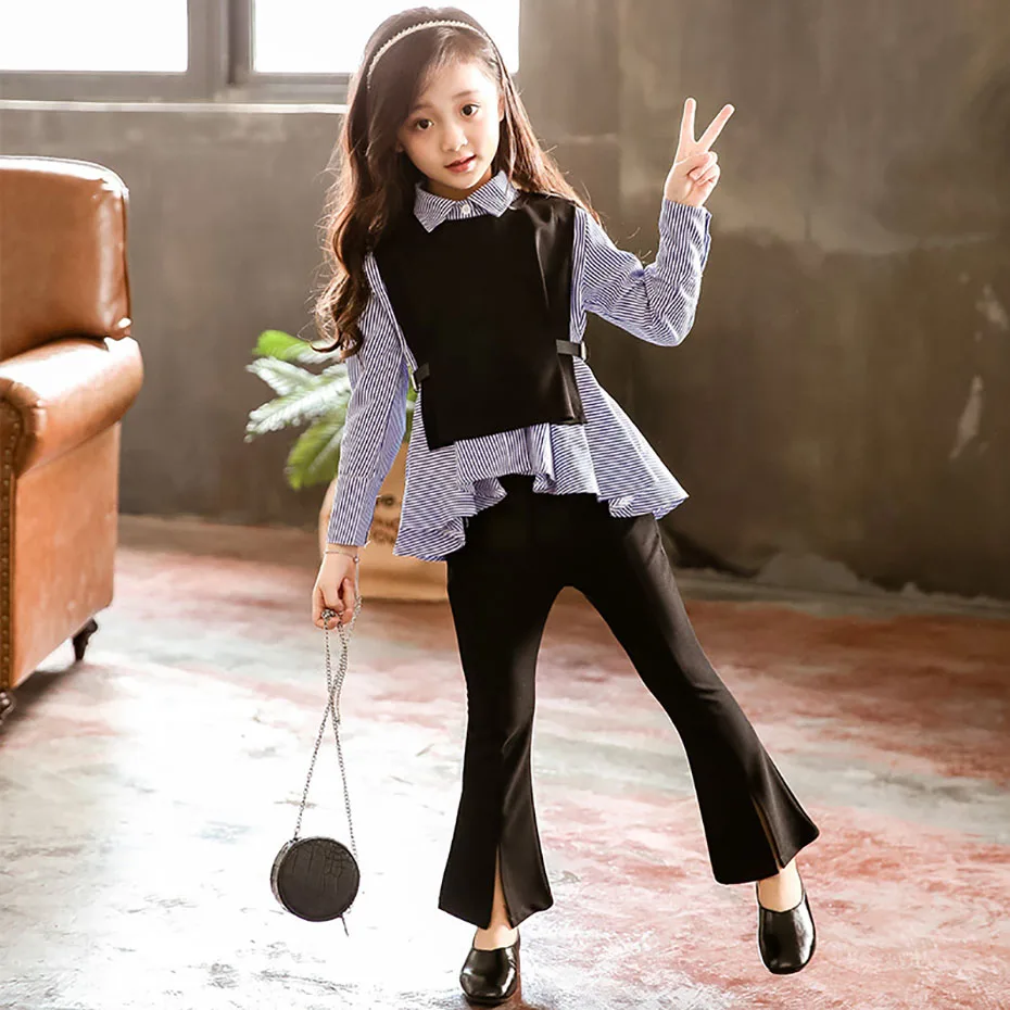 Одежда для девочек праздничный комплект весенний Детский костюм полосатая
