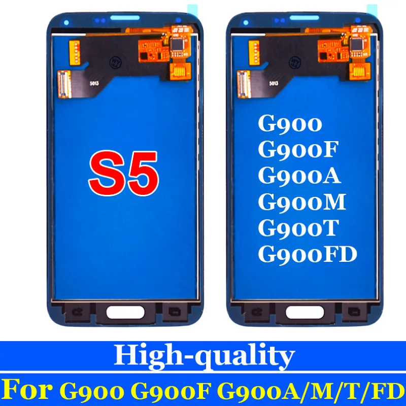 ЖК-дисплей с дигитайзером сенсорного экрана для SAMSUNG Galaxy S5 G900M G900A G900T G900FD кнопкой