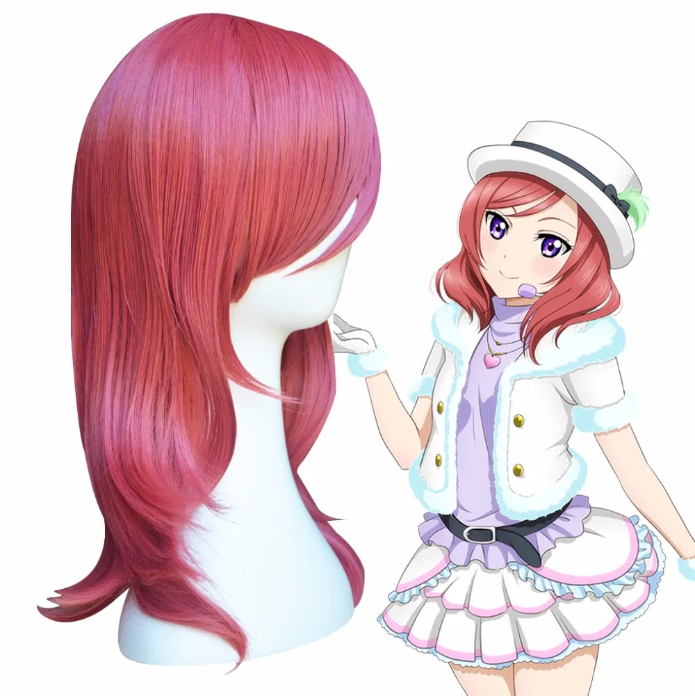 Милое японское аниме! Косплей парик Maki Nishikino Длинные Волнистые Розовые