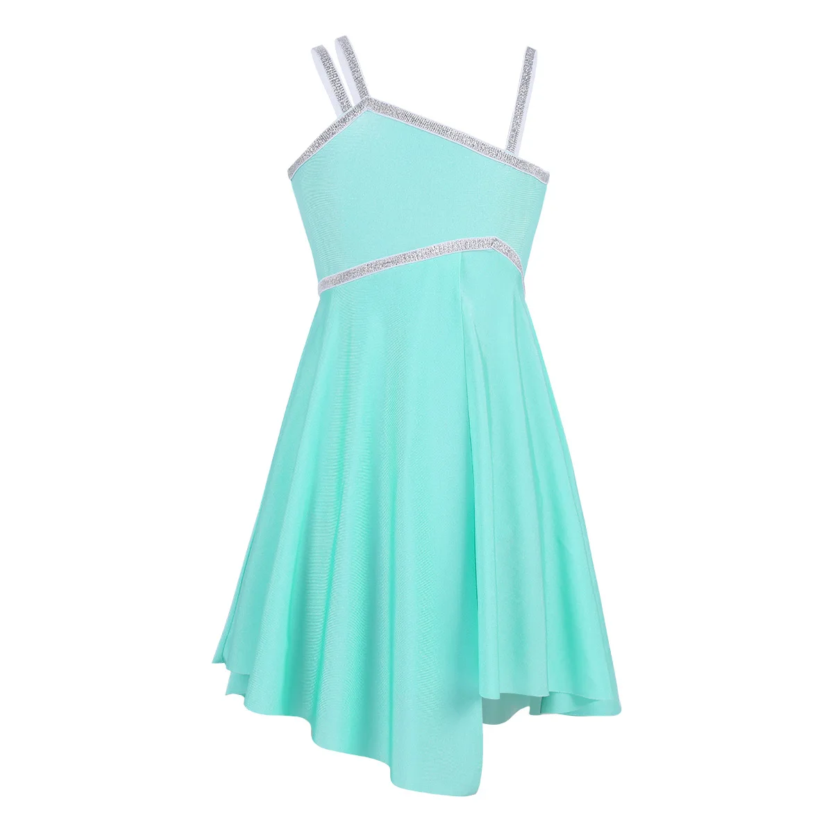 Mint Green Асимметричное Платье на лямках для девочек-подростков; блестящее балетное танцевальное платье-пачка; гимнастическое трико; латинский сценический костюм для выступлений - Цвет: Mint Green
