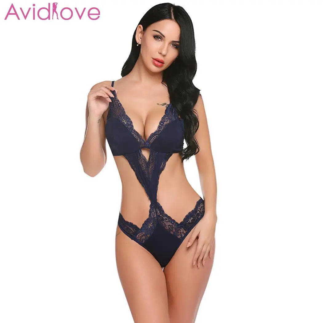 NB Avidlove женское сексуальное нижнее белье горячее эротическое боди эротические костюмы кружева пэчворк V шеи Тедди боди Ночное белье - Цвет: NB