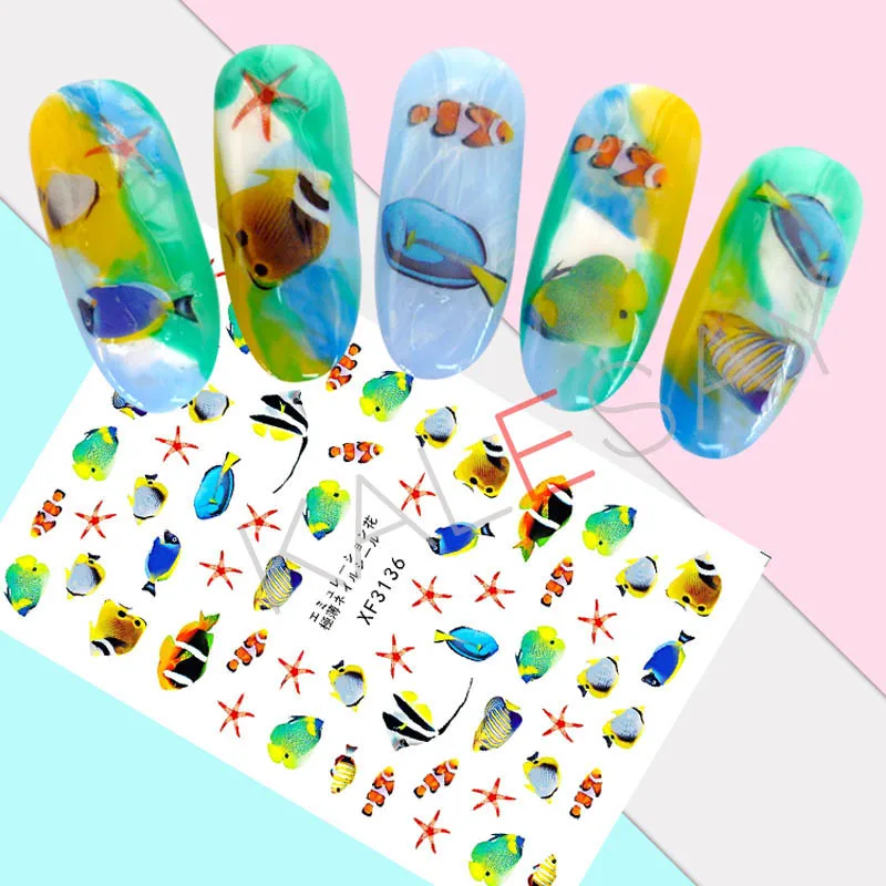 3D Nail Sticker Fish Cartoon DIY Decals Tips Beautiful Seabed Manicure Charm Design Adhesive Decoration Art for | Красота и здоровье