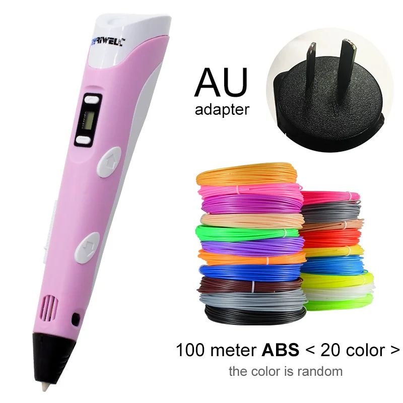 Pink AU-100m ABS Myriwell 3D Ручка светодиодный экран DIY 3D печатная ручка 100 м ABS нить креативная игрушка подарок для детей дизайн рисунок - Цвет: Pink AU-100m ABS