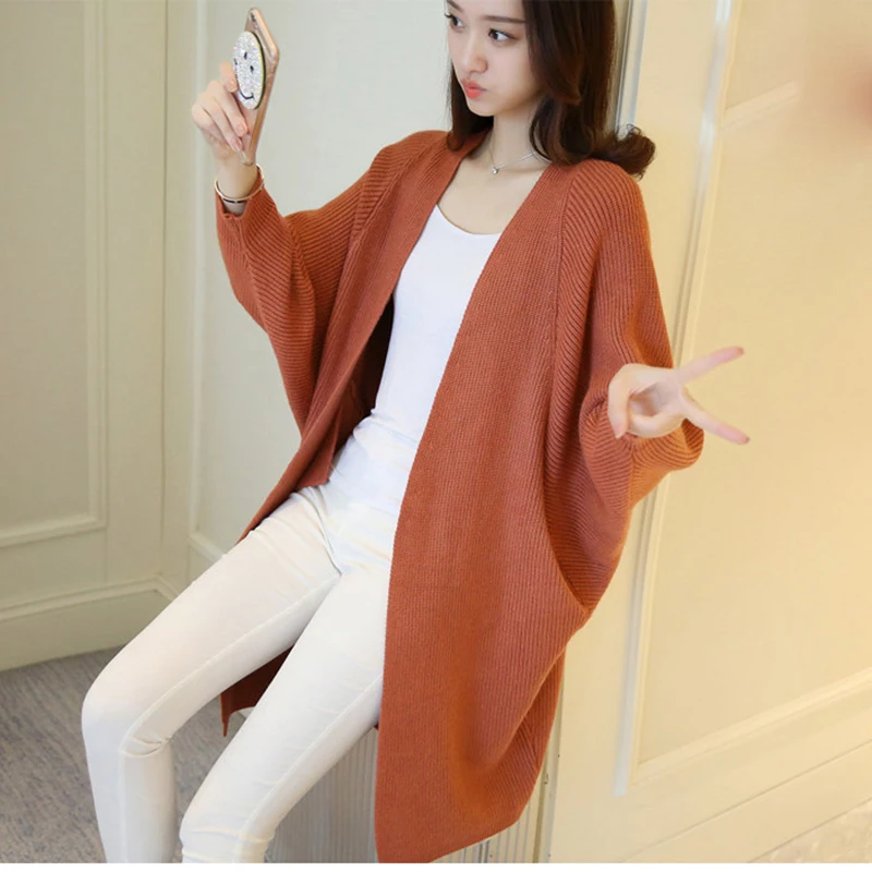 Женский кардиган с V образным вырезом демисезонный длинный в Корейском стиле