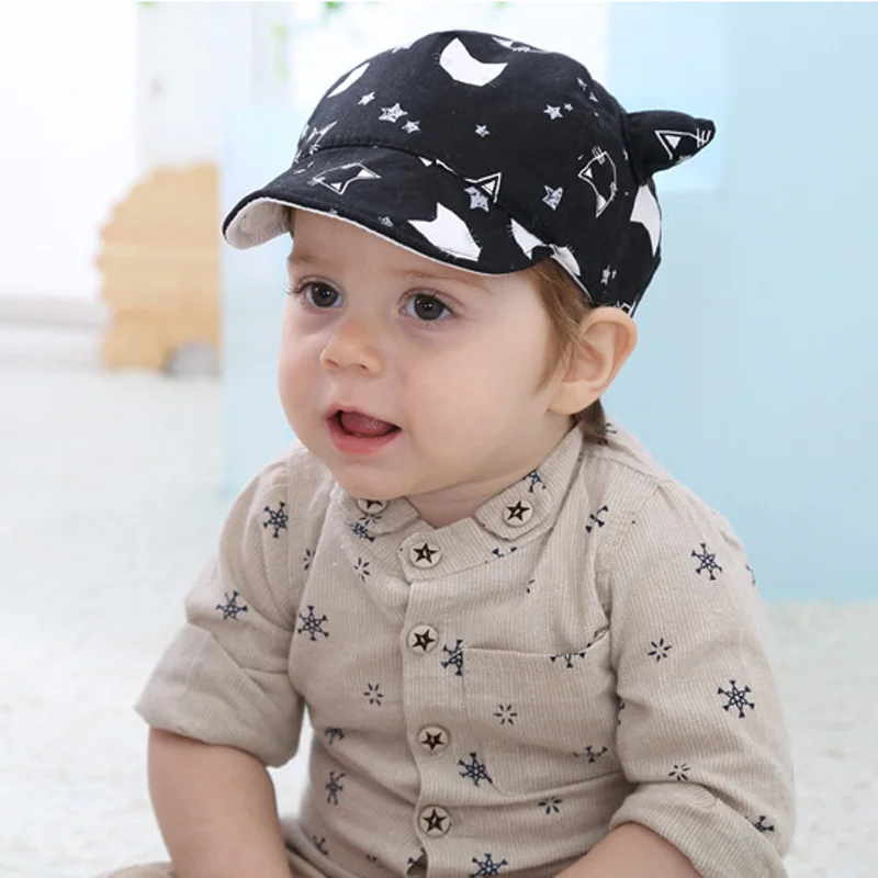 New Fashion Kid Baseball Cap Cotton Printed Infant Toddler Cartoon Ox Horn Hat Boy Girl Peaked Caps For 6-36 Months Baby | Аксессуары