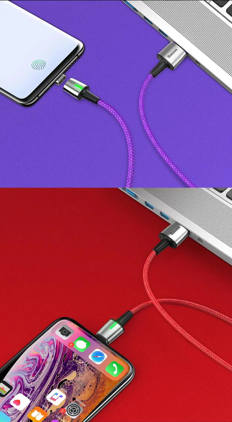 Baseus Магнитный кабель Micro USB для быстрой зарядки iPhone samsung, Магнитный адаптер для зарядного устройства usb type C, кабели для мобильных телефонов