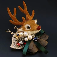 fashion luxury reindeer brooches for women vintage animal elk deer rhinestone simulated pearl brooch pins christmas jewelry gift