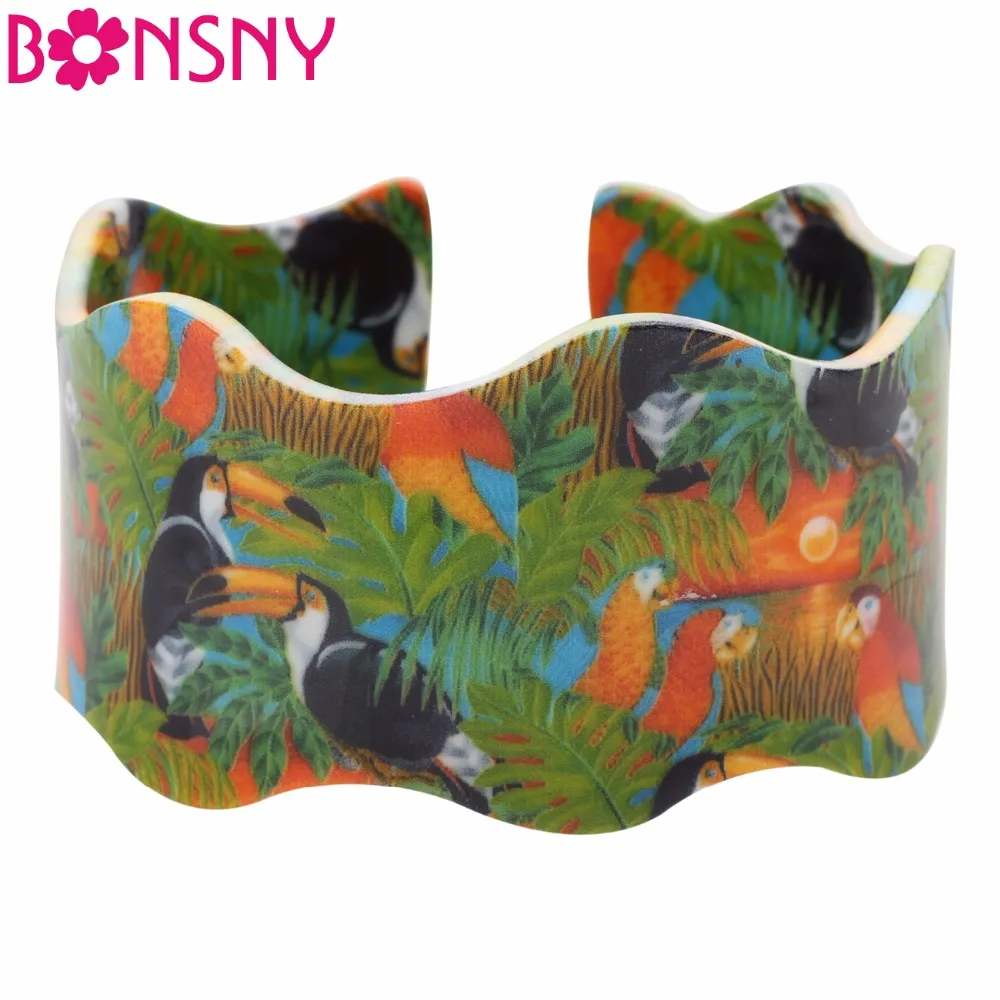 Bonsny акриловые браслеты с изображением попугая широкие птицы милые для женщин 2017