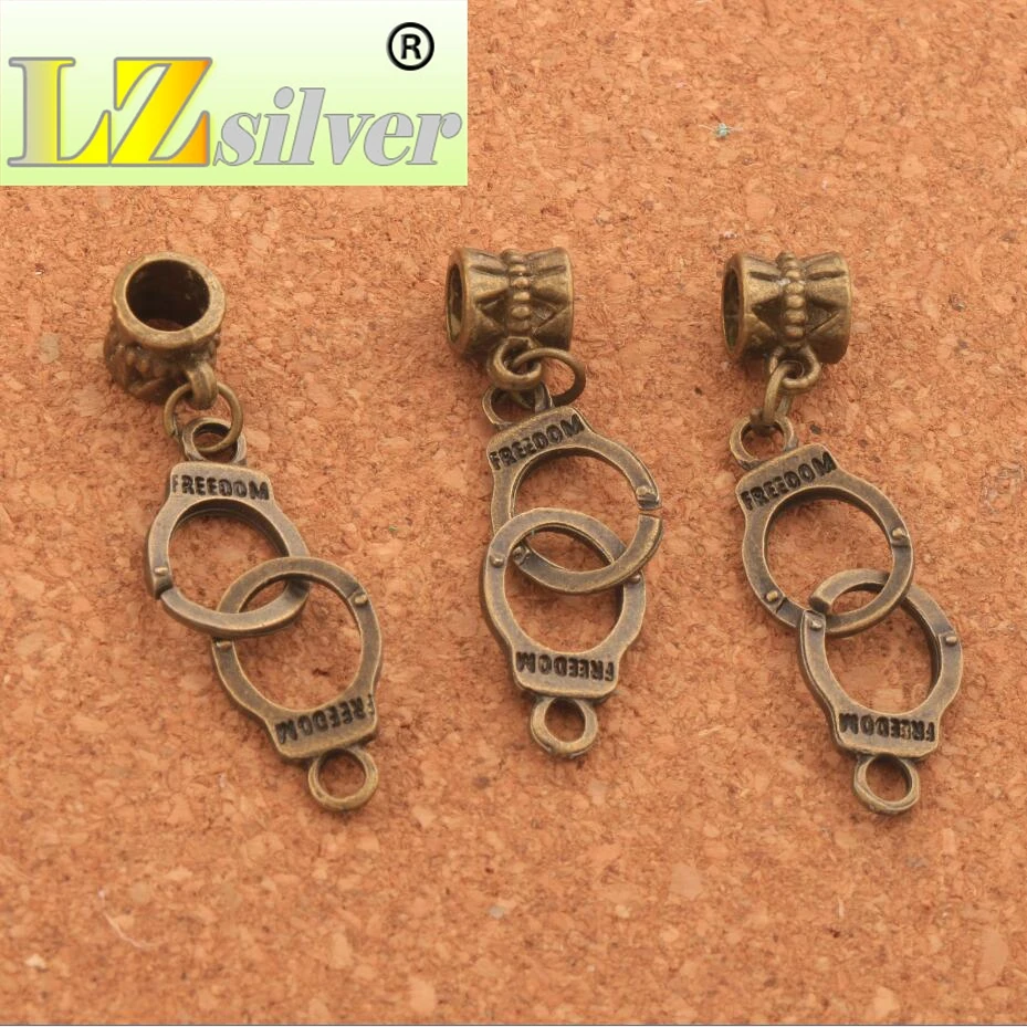 

42.3x10.2mm 18pcs Zinc Alloy/Bronze Handcuffs Freedom Big Hole Beads Dangle Fit European Charm Bracelets Jewelry DIY B243