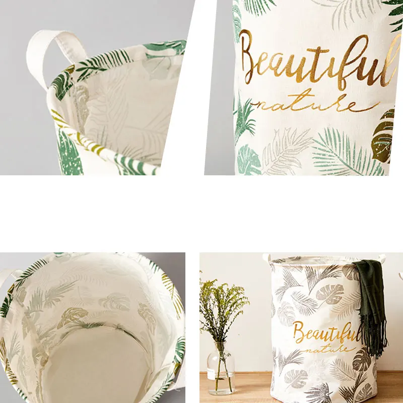 Складная стильная корзина для хранения хлопковая ткань моющаяся цилиндрическая