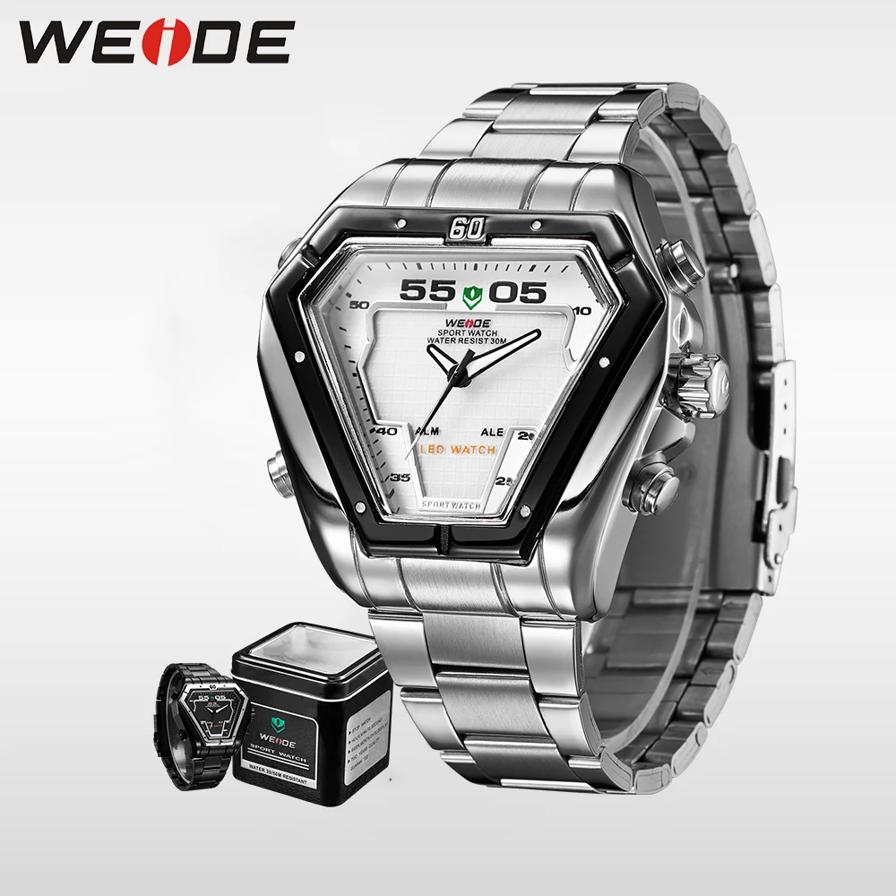 Бренд класса люкс WEIDE спортивная модель серебряный ремешок из нержавеющей стали