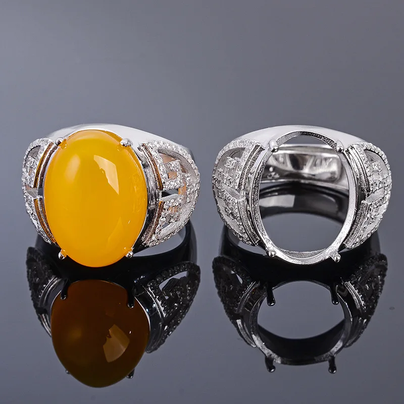 MeiBaPJ 13*18 Real Natural Chalcedony Gemstone Men Ring or Empty Support 925 Sterling Silver Fine Wedding Jewelry | Украшения и