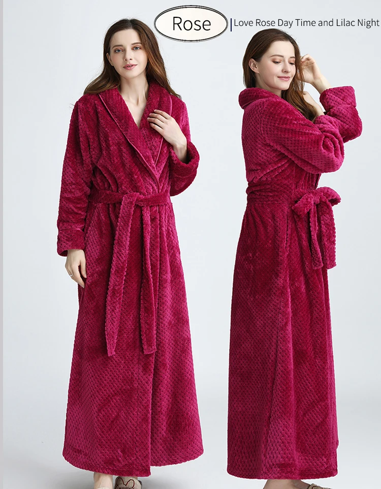 Men Women Winter Extra Long Thicken Grid Flannel Warm Bath Robe Luxury Soft Thermal Bathrobe Mens Dressing Gown Male Sexy Robes