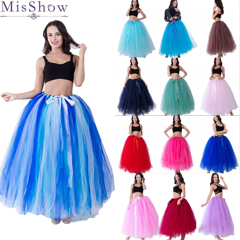 MisShow, высокое качество, 3 слоя, 100 см, летняя длинная фатиновая юбка, модные плиссированные юбки-пачки, женские юбки Лолиты, Нижняя юбка для подружек невесты