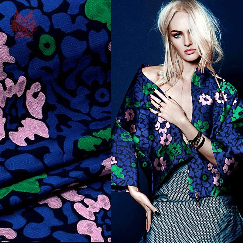 Американский стиль синий цветочный жаккард парча ткань для пальто платье средней толщины парча ткань tejido тела пряжа SP2159