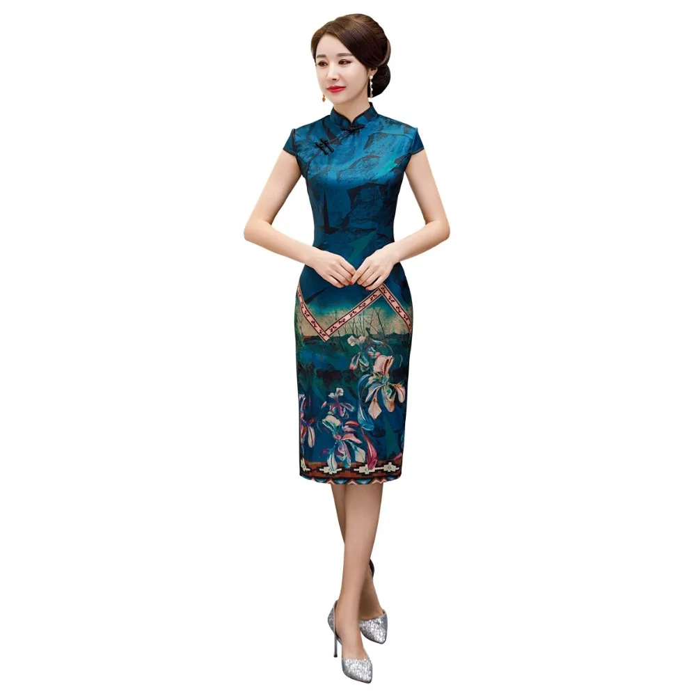 Шанхай история китайский стиль Платье До Колена Cheongsam цветочный Qipao восточное