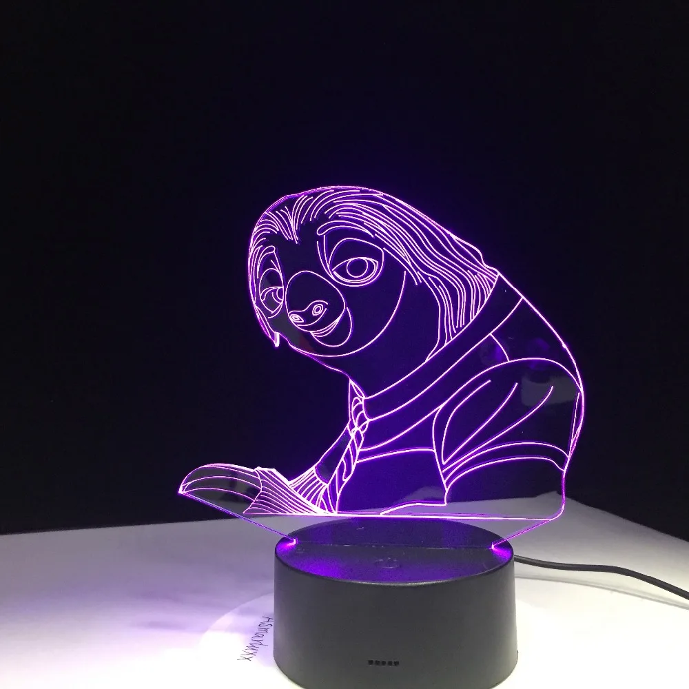 Zootopia мультфильм Ленивец ночник 3D USB сенсорный выключатель акрил 7 цветов градиент Атмосфера лампы освещение