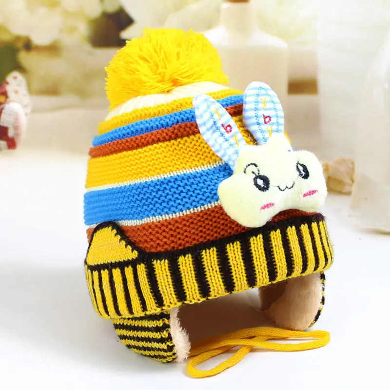Милые детские шапки с заячьими ушками бини вязаная шапка Skullie зимние теплые для