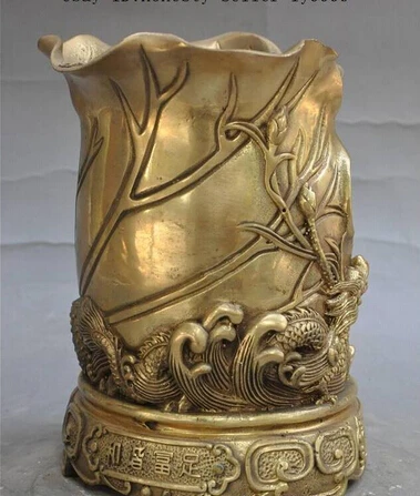 WBY---323+++china brass animal crab Zodiac Year dragon statue Pen case Brush pot holder | Дом и сад