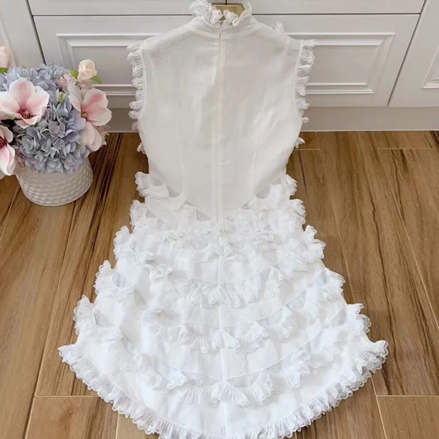 Вечерние/белое/черное/мини платье без рукавов летнее женское гофрированное