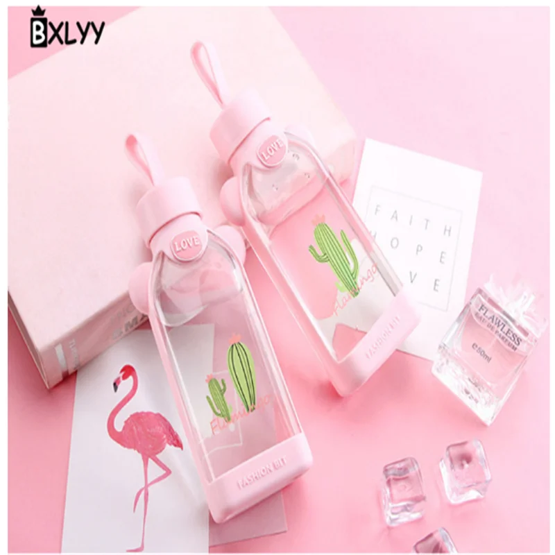 BXLYY розовый плоский стакан с Фламинго креативная Силиконовая ручка бутылка для воды День рождения украшение детский подарок. год. 5Z