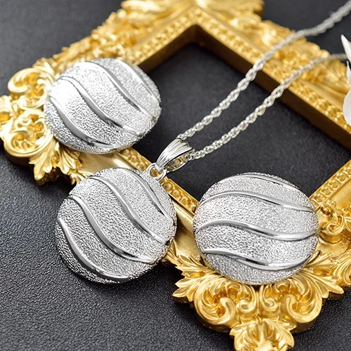 Earrings Necklace S Солнечный изделия Большой Круглый Ювелирные наборы для Для женщин колье серьги кулон Классические Ювелирные наборы для украшения на день рождения, свадьбу, подарки - Окраска металла: Earrings Necklace S