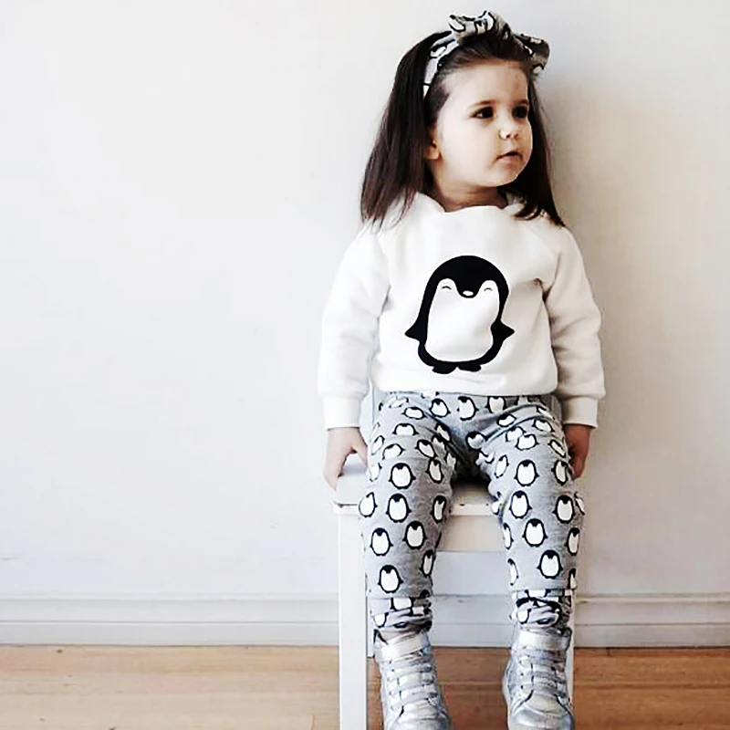 Модная одежда для маленьких девочек 2 шт. (футболка с длинным рукавом и милым