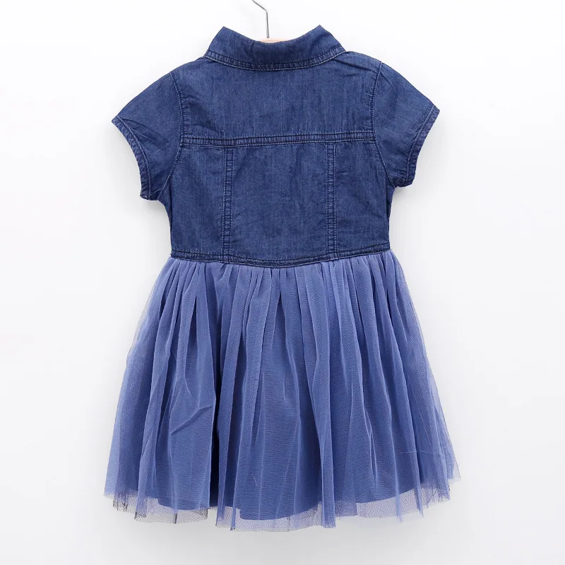 Everweekend Kids Girls Button Patchwork Tulle Ruffles Dress Cute Baby Blue Color Princess Western Fashion Summer Party Clothes | Детская