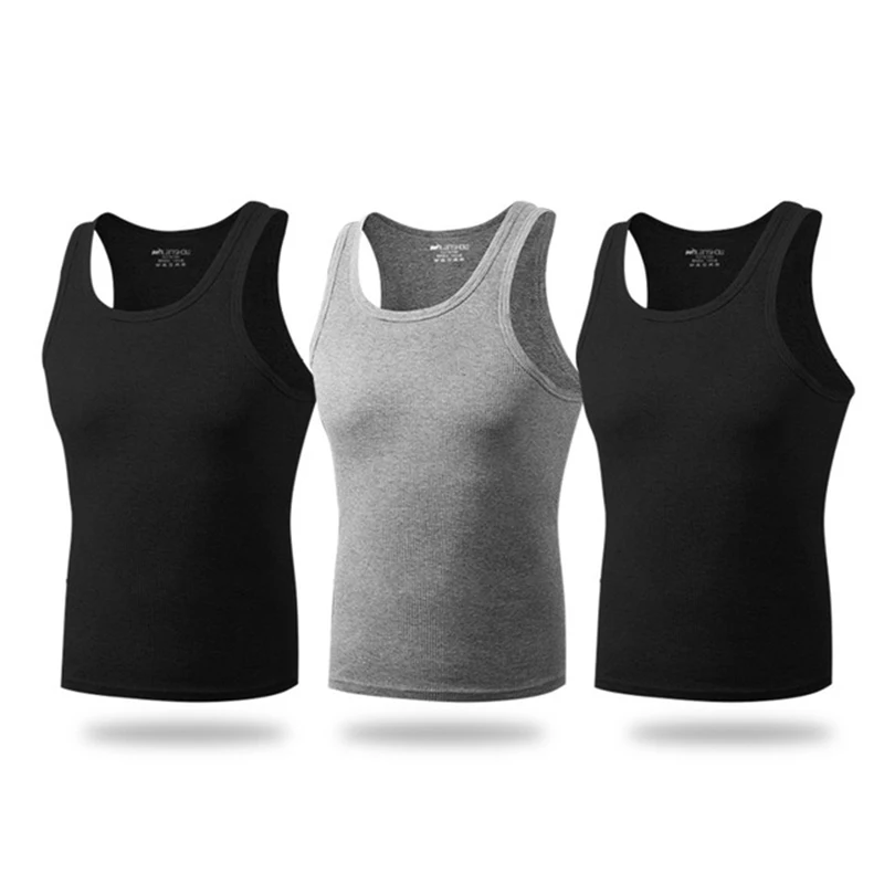 2 black 1 grey Мужская хлопчатобумажная майка без рукавов, майка из хлопка, бесшовное нижнее белье, одежда для фитнеса, тренажерного зала - Цвет: 2 black 1 grey