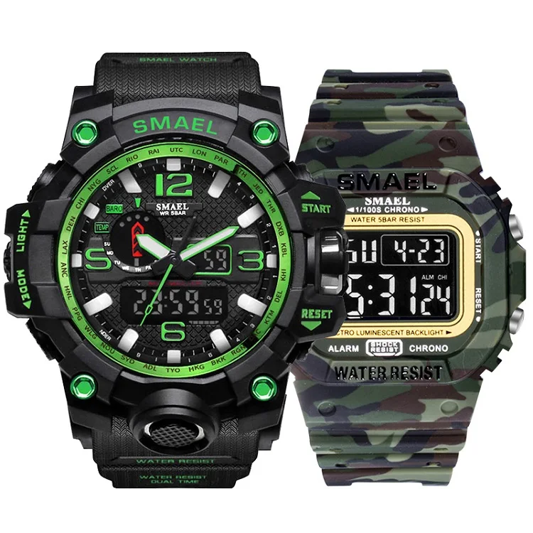 1545-1801CamoGreen Модные камуфляжные военные мужские часы, набор SMAEL, двойные армейские водонепроницаемые мужские наручные часы 1545 1801, подарок, Цифровые мужские часы kol saati - Цвет: 1545-1801CamoGreen