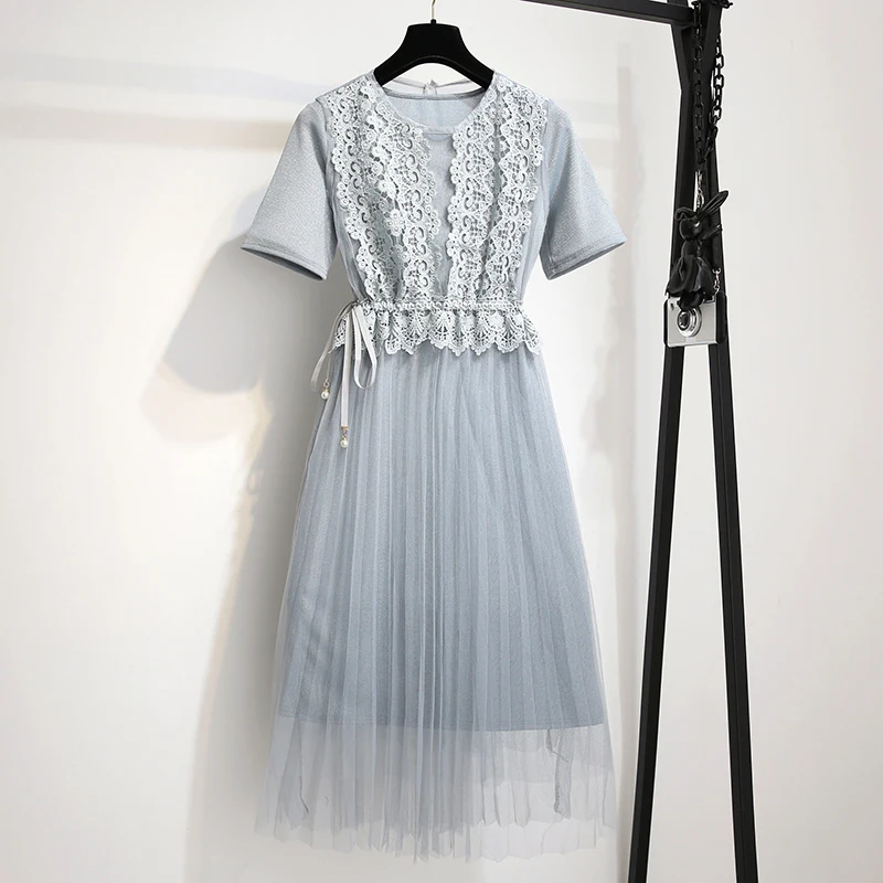 ALPHALMODA/2019 летнее женское изящное кружевное платье + длинная футболка комплект из 2