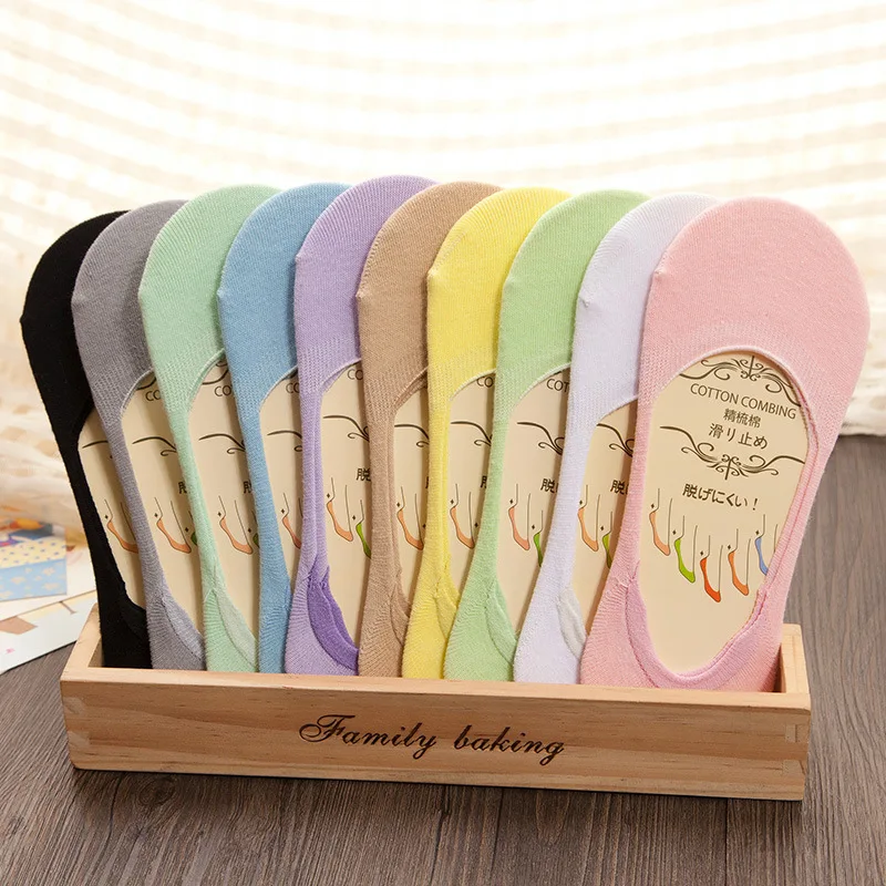 Женские летние носки слиперы тонкие невидимые хлопковые карамельных цветов 10