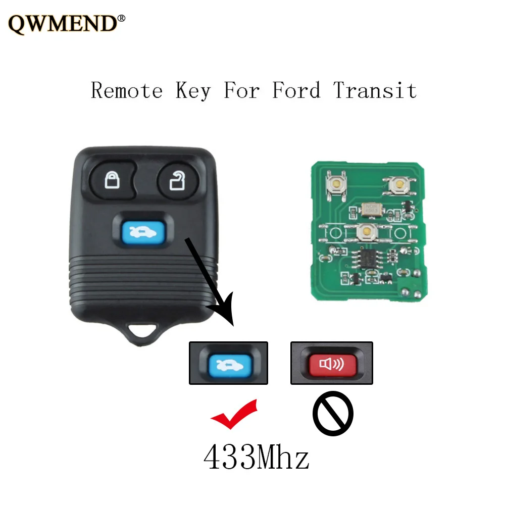 Пульт дистанционного управления QWMEND для Ford Transit MK6 3 кнопки 433 МГц 2000 2001 2003 2004 2005 2006