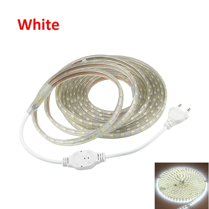 White No Remote 5050 Светодиодный светильник 220 В 1 м 5 м 10 м 15 м синий/красный/RGB светодиодный светильник 60 Светодиодный s/M striscia водонепроницаемый силиконовый светильник 10 мм ширина tira светодиодный 220 В - Испускаемый цвет: White No Remote