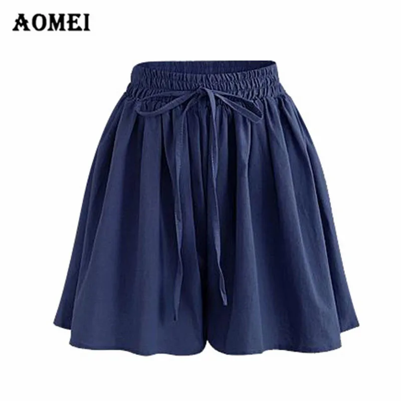 Summer Casual Pleated Women Shorts Mini A Line Wide Leg Hotpants Culottes Lace Up Elastic Waist Skirt Plus Size 5XL Skort | Женская