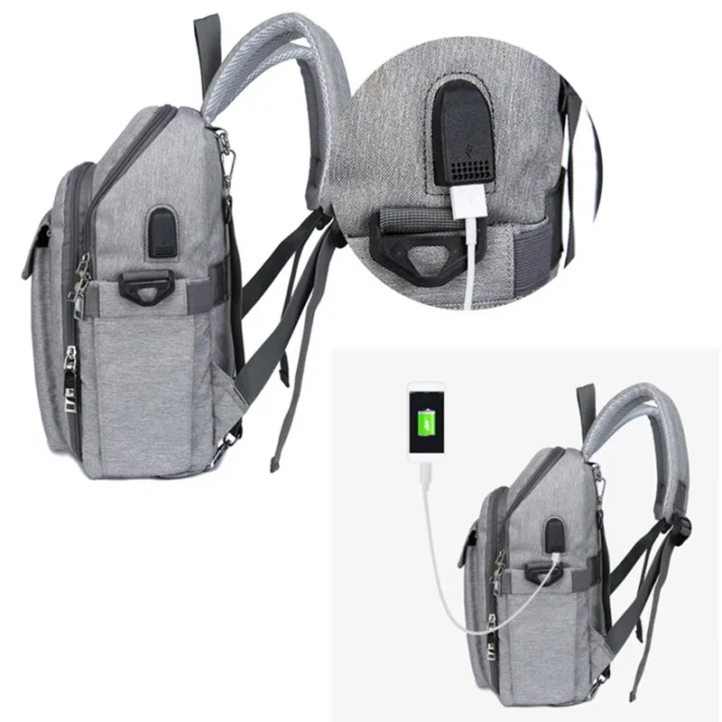 Satılık 2 IN 1 Taşınabilir Bebek Yemek Sandalyesi Mumya Baba Sırt Çantası USB Bebek Bezi Çantası Büyük Kapasiteli Bebek Bezi Çantası Seyahat Bebek Yükseltici Koltuk