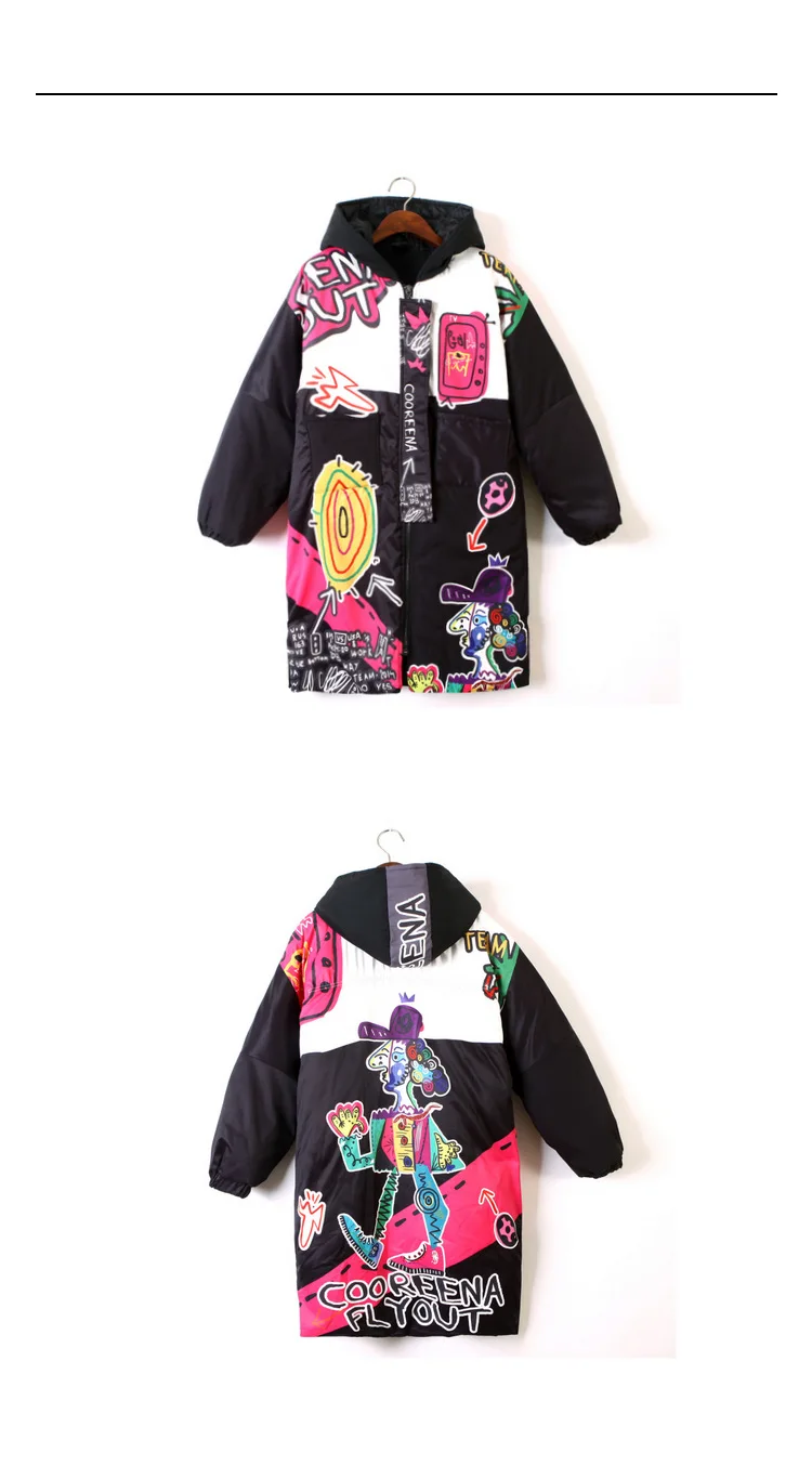 Верхняя одежда для девочек в стиле Харадзюку С принтом граффити плотный теплый
