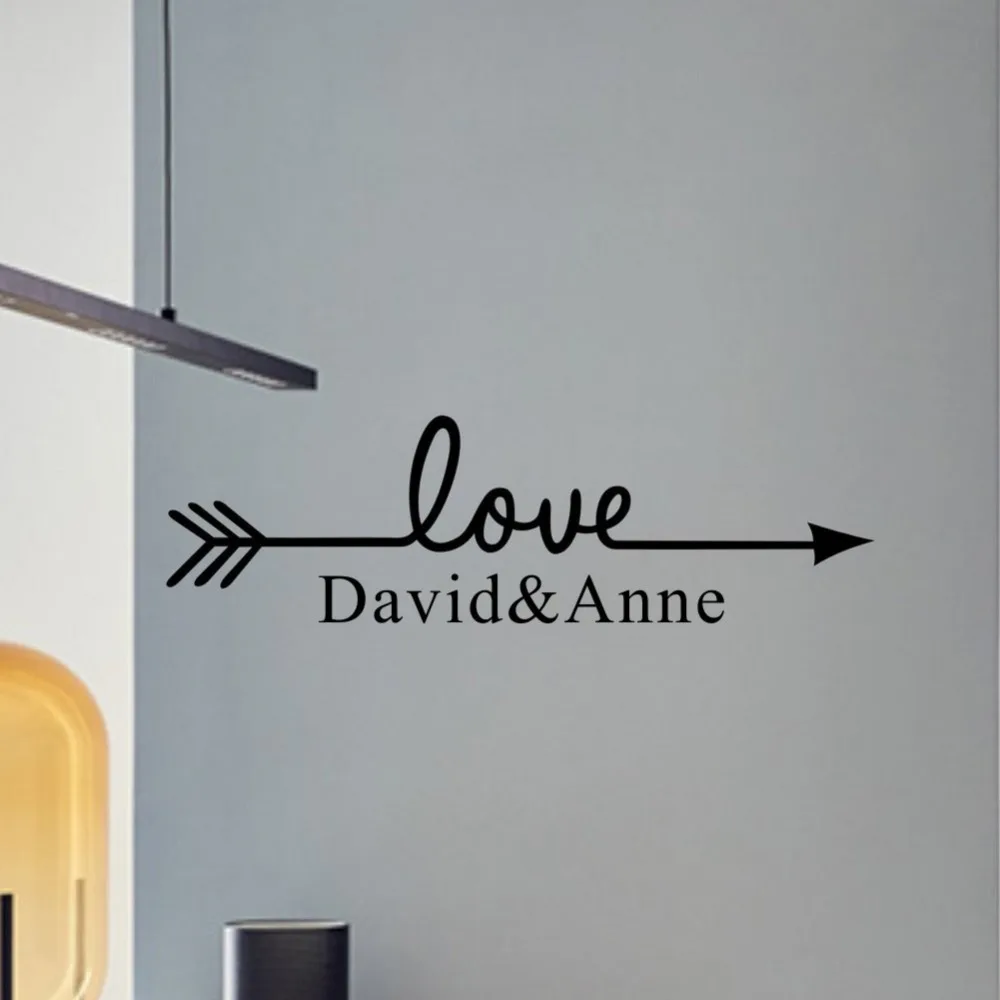 Love Arrow Personalized Couple Name Vinyl Art Wall Sticker for Living Room Bedroom Decor | Дом и сад