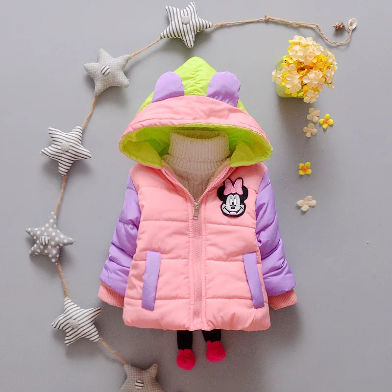 2016 Детей Пальто Минни Новорожденных Девочек зимние полный рукав пальто девушки