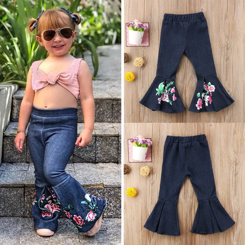 Новинка 2018 Повседневные детские джинсовые расклешенные брюки с расклешенным