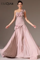 new fashion one shoulder with flowers on evening gown dusty pink chiffon mermaid evening dresses