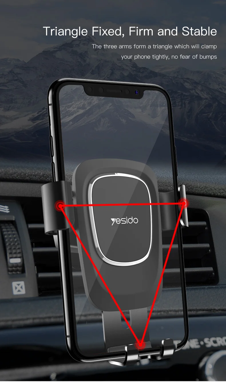 Yesido C50 Универсальный Автомобильный держатель для телефона, автомобильный держатель, подставка для телефона для iPhone X XS 8 samsung S10 S9, поддержка мобильного телефона