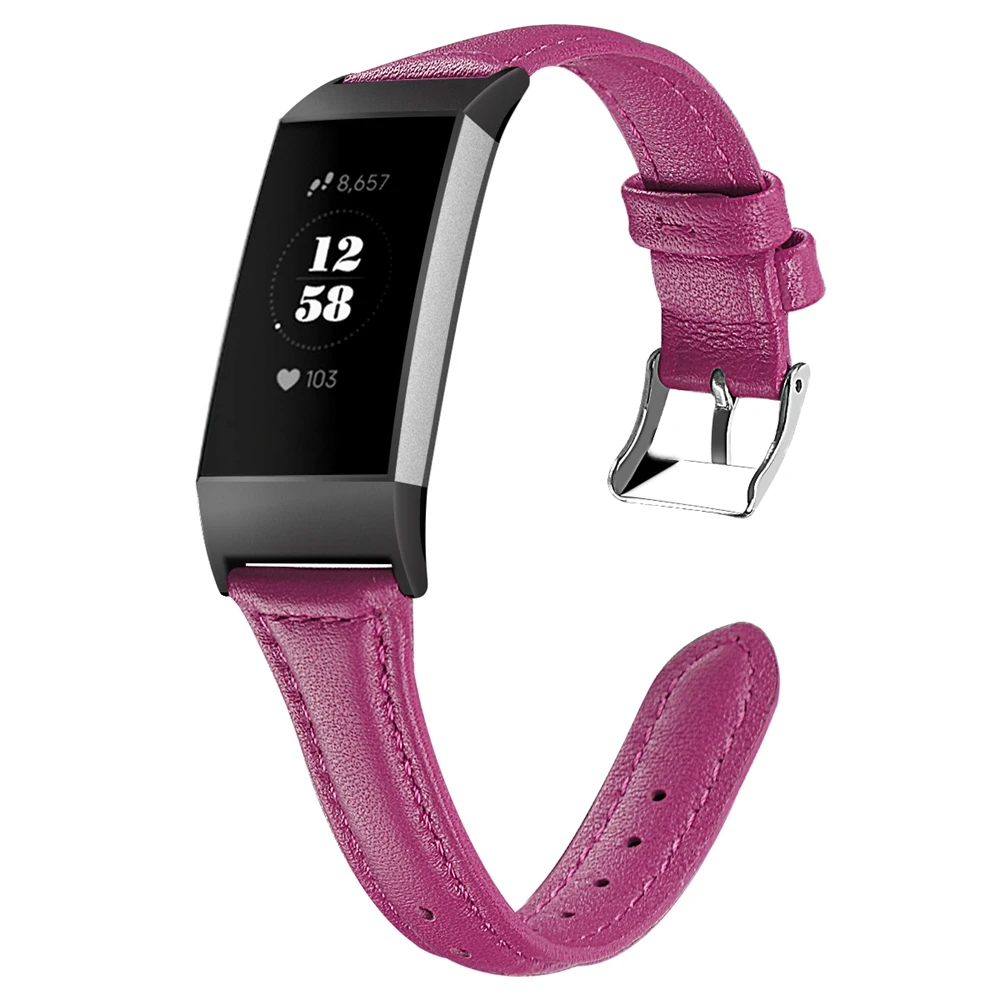 Purple Red Hangrui для Fitbit Charge 3 цветочный узор Fitbit Charge 3 Band натуральная кожа часы ремешок Замена для девочек женщин дамы - Цвет: Purple Red