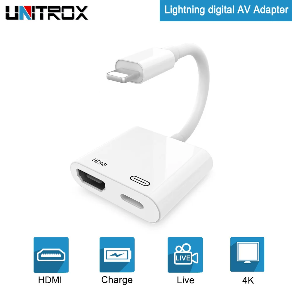 HDMI For Lightning to Digital AV Adapter &amp Charging Port for HD TV Monitor Projector 1080P iPhone/iPad Pro/Pod/iOS 9.2-12.1 |