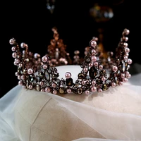 janevini vintage baroque headpiece wedding bridal hair accessories crystal pearls bride crowns round headband women hair jewelry