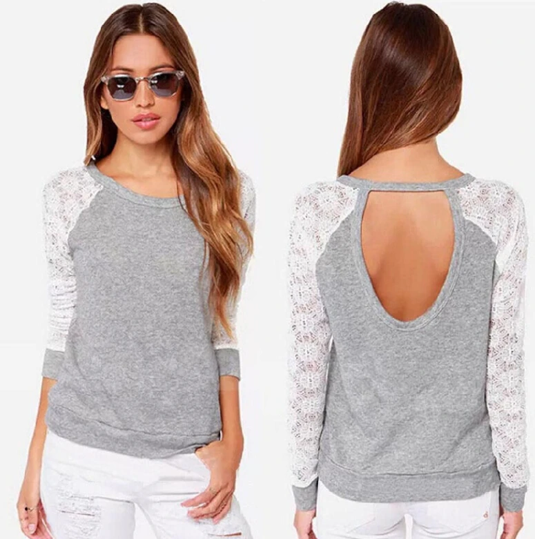 

Fashion Women Blouse Spring Korean Lace Shirt Long Sleeve O-Neck Patchwork Tops S-4XL Plus Large Size Tees blusa feminina AE50